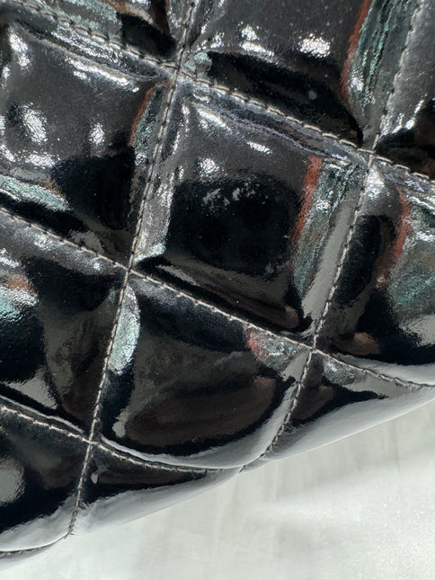 Chanel Vanity Case Vintage Black Patent Leather Silver Clasp Hardware