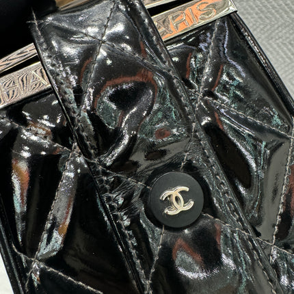 Chanel Vanity Case Vintage Black Patent Leather Silver Clasp Hardware