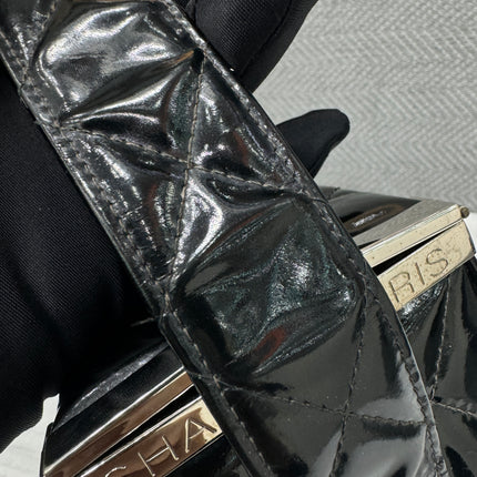 Chanel Vanity Case Vintage Black Patent Leather Silver Clasp Hardware