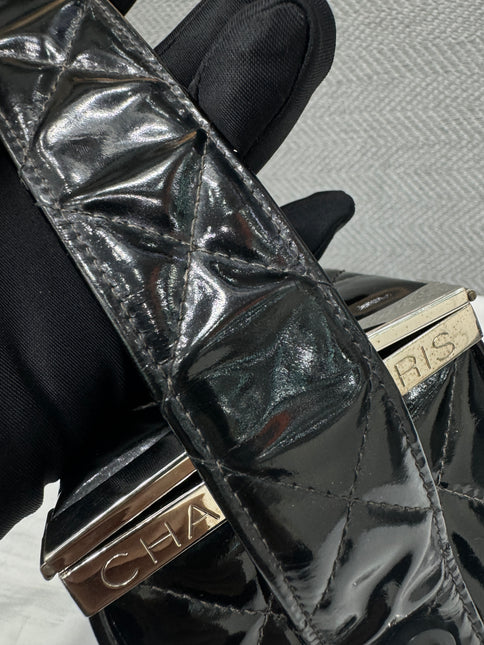 Chanel Vanity Case Vintage Black Patent Leather Silver Clasp Hardware