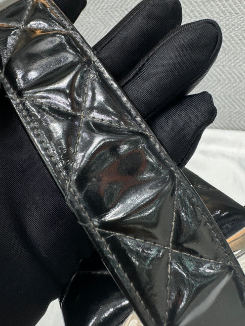 Chanel Vanity Case Vintage Black Patent Leather Silver Clasp Hardware