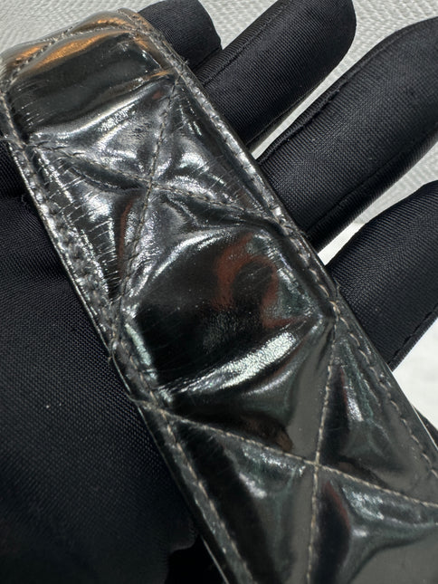 Chanel Vanity Case Vintage Black Patent Leather Silver Clasp Hardware