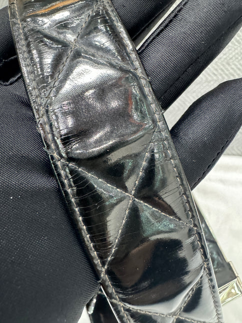 Chanel Vanity Case Vintage Black Patent Leather Silver Clasp Hardware