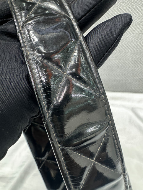 Chanel Vanity Case Vintage Black Patent Leather Silver Clasp Hardware