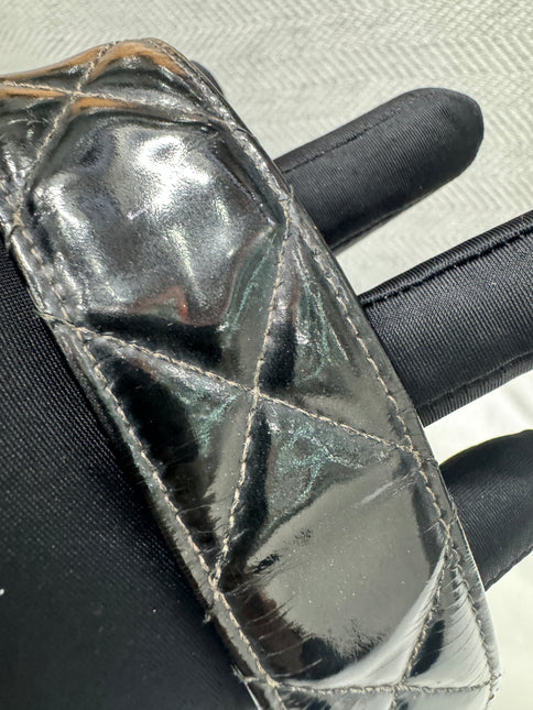 Chanel Vanity Case Vintage Black Patent Leather Silver Clasp Hardware