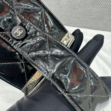 Chanel Vanity Case Vintage Black Patent Leather Silver Clasp Hardware
