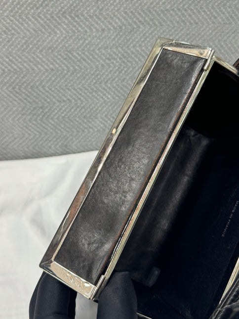 Chanel Vanity Case Vintage Black Patent Leather Silver Clasp Hardware