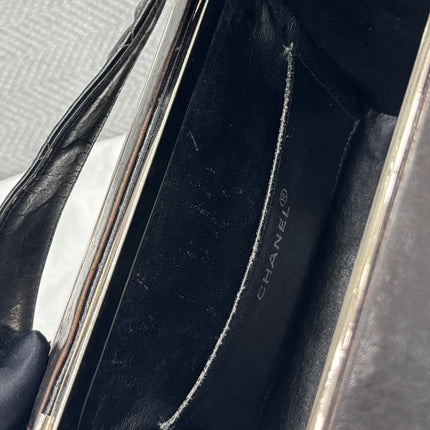 Chanel Vanity Case Vintage Black Patent Leather Silver Clasp Hardware