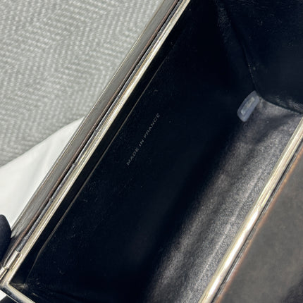 Chanel Vanity Case Vintage Black Patent Leather Silver Clasp Hardware