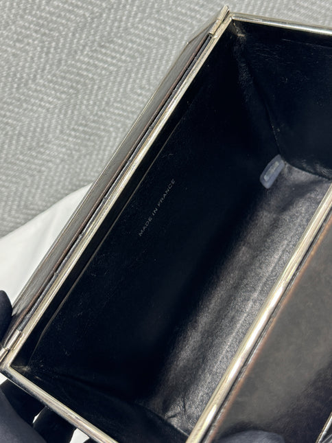 Chanel Vanity Case Vintage Black Patent Leather Silver Clasp Hardware