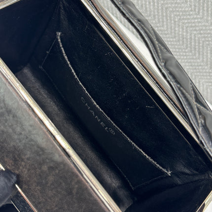 Chanel Vanity Case Vintage Black Patent Leather Silver Clasp Hardware
