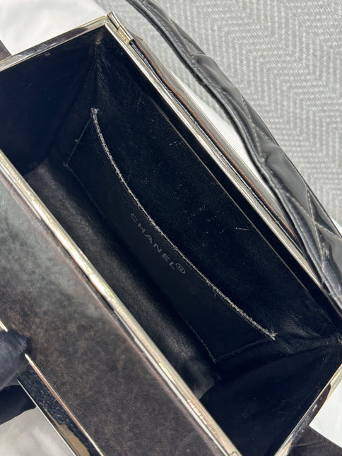 Chanel Vanity Case Vintage Black Patent Leather Silver Clasp Hardware