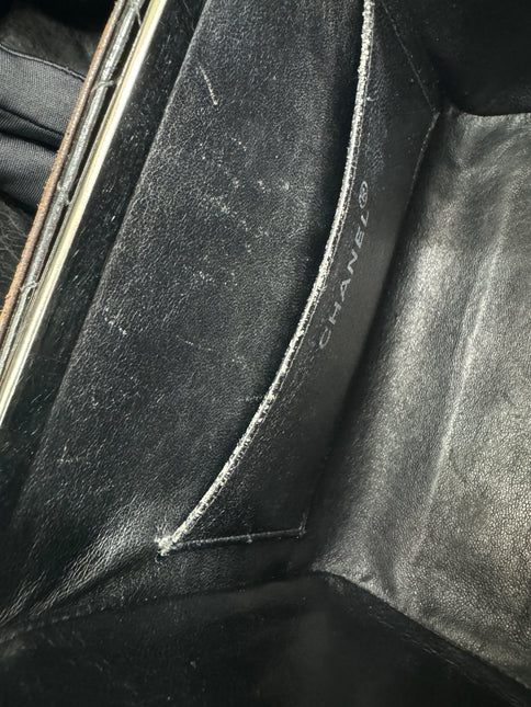 Chanel Vanity Case Vintage Black Patent Leather Silver Clasp Hardware