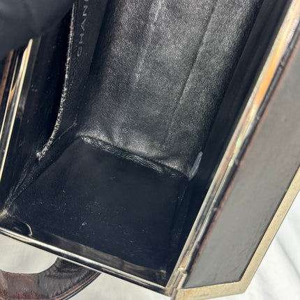 Chanel Vanity Case Vintage Black Patent Leather Silver Clasp Hardware
