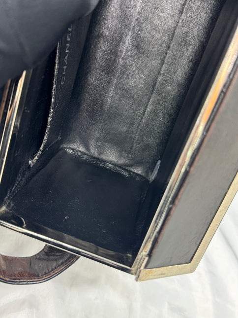 Chanel Vanity Case Vintage Black Patent Leather Silver Clasp Hardware