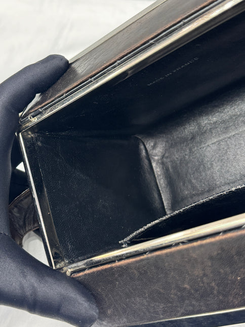 Chanel Vanity Case Vintage Black Patent Leather Silver Clasp Hardware