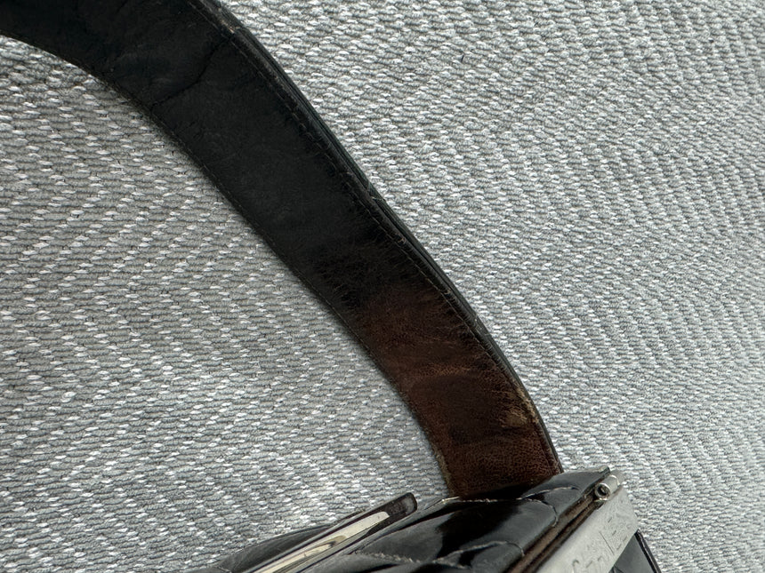 Chanel Vanity Case Vintage Black Patent Leather Silver Clasp Hardware