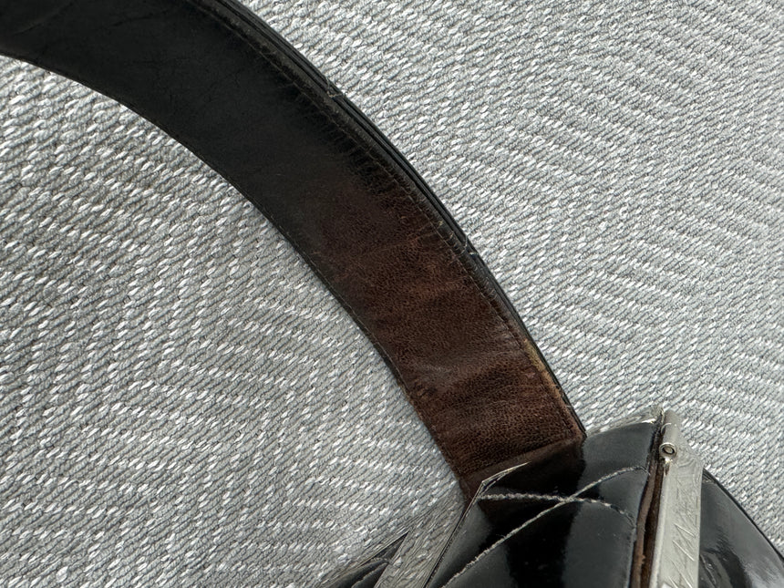 Chanel Vanity Case Vintage Black Patent Leather Silver Clasp Hardware