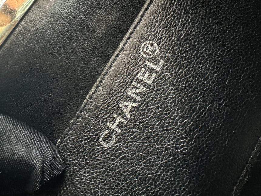 Chanel Vanity Case Vintage Black Patent Leather Silver Clasp Hardware