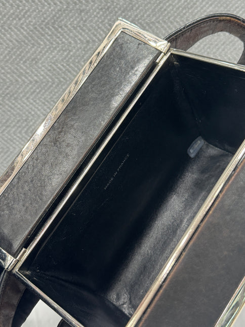 Chanel Vanity Case Vintage Black Patent Leather Silver Clasp Hardware