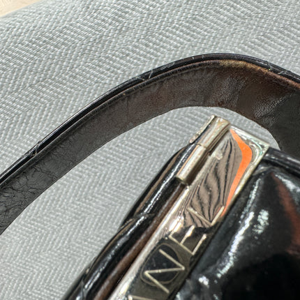Chanel Vanity Case Vintage Black Patent Leather Silver Clasp Hardware