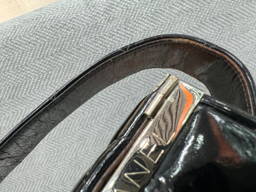 Chanel Vanity Case Vintage Black Patent Leather Silver Clasp Hardware
