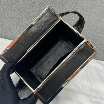 Chanel Vanity Case Vintage Black Patent Leather Silver Clasp Hardware