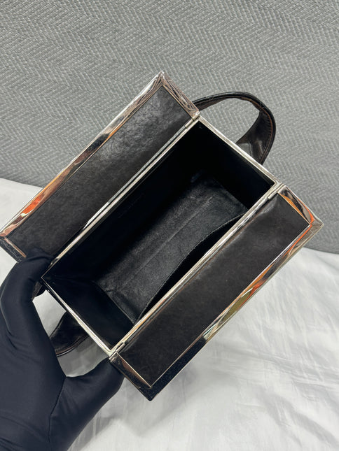 Chanel Vanity Case Vintage Black Patent Leather Silver Clasp Hardware