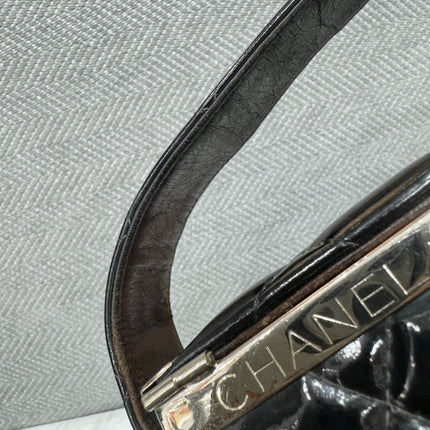 Chanel Vanity Case Vintage Black Patent Leather Silver Clasp Hardware