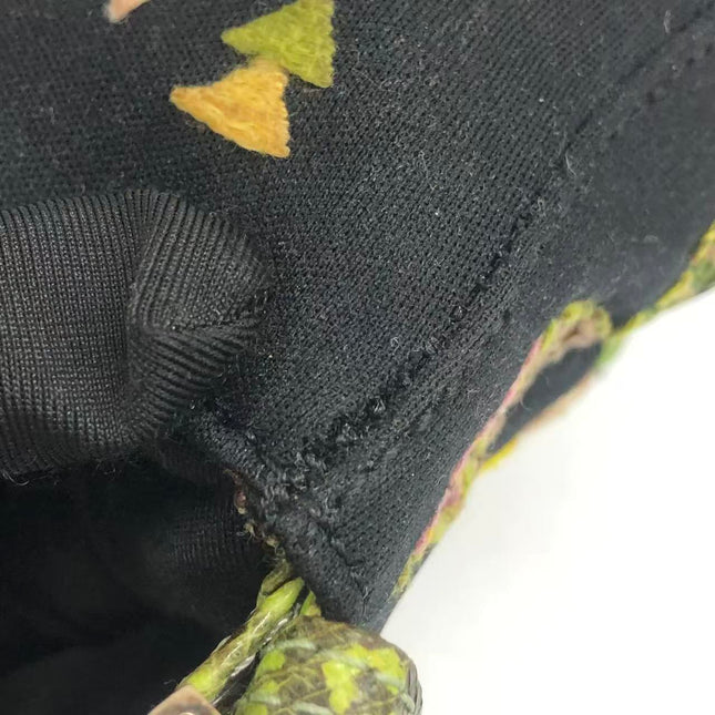Fendi Baguette Black Cloth Multicolor Embroidery Green Lizard Skin Strap