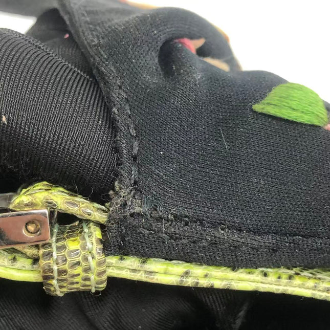 Fendi Baguette Black Cloth Multicolor Embroidery Green Lizard Skin Strap
