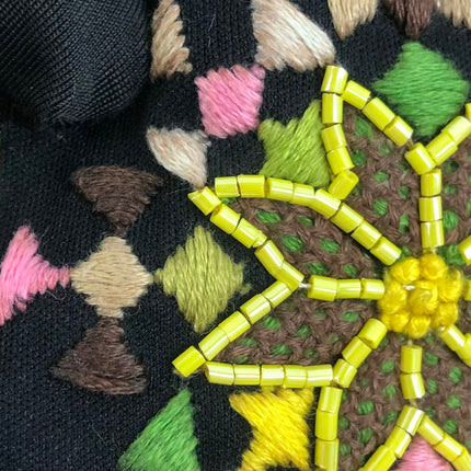 Fendi Baguette Black Cloth Multicolor Embroidery Green Lizard Skin Strap