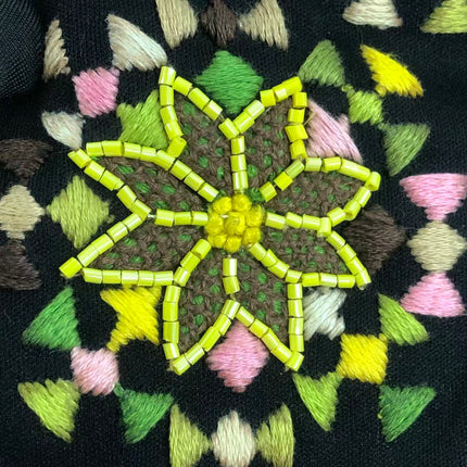 Fendi Baguette Black Cloth Multicolor Embroidery Green Lizard Skin Strap