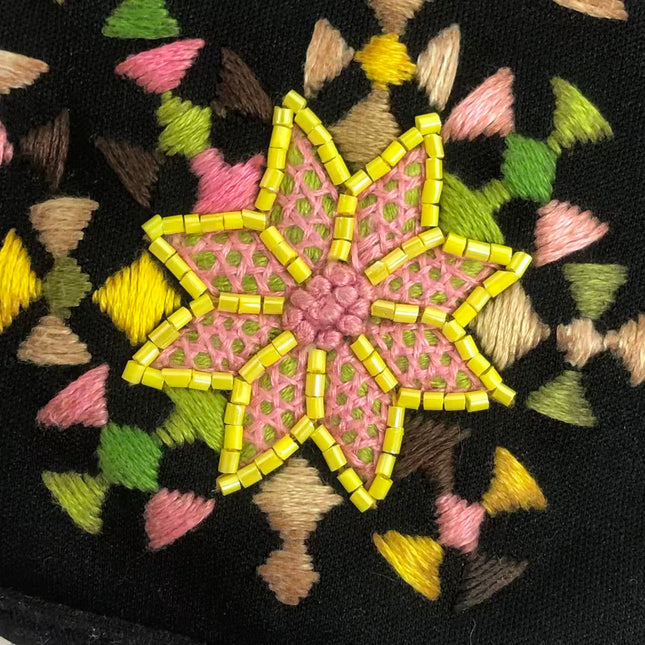 Fendi Baguette Black Cloth Multicolor Embroidery Green Lizard Skin Strap