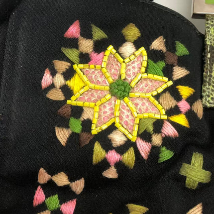 Fendi Baguette Black Cloth Multicolor Embroidery Green Lizard Skin Strap