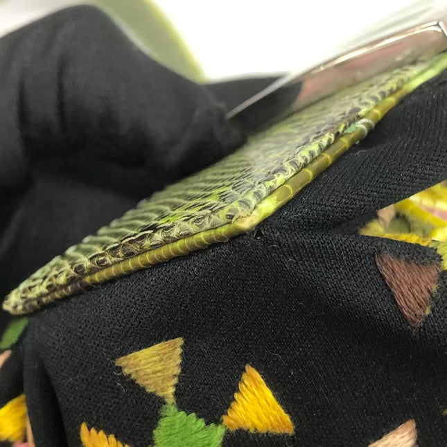 Fendi Baguette Black Cloth Multicolor Embroidery Green Lizard Skin Strap
