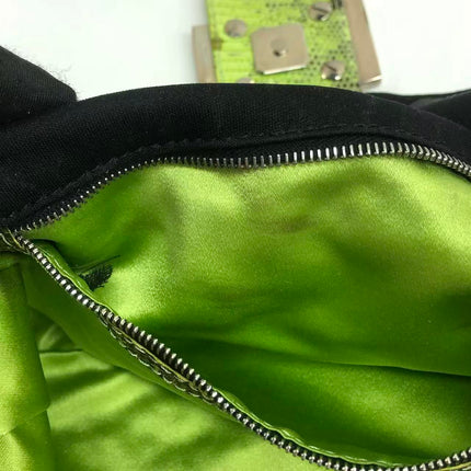 Fendi Baguette Black Cloth Multicolor Embroidery Green Lizard Skin Strap