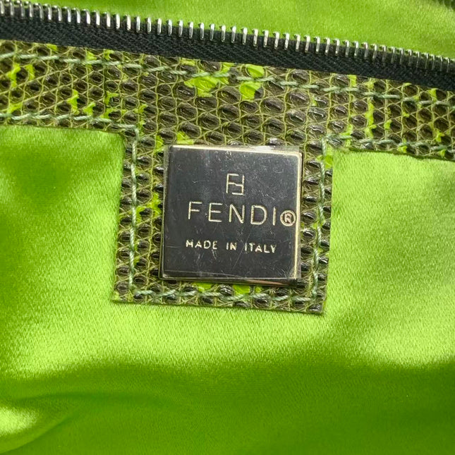 Fendi Baguette Black Cloth Multicolor Embroidery Green Lizard Skin Strap