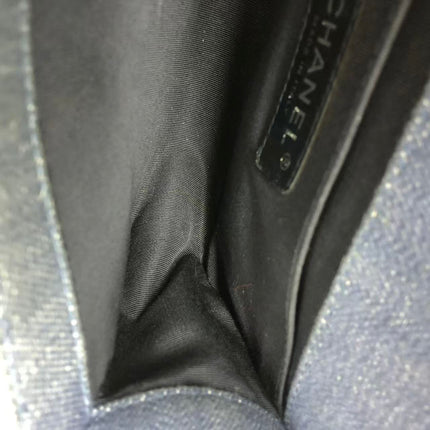 Chanel Le Boy Small Denim Blue Jeans Chevron Stitching Silver Hardware