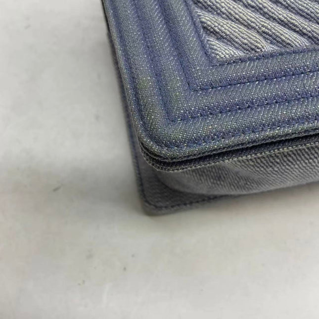 Chanel Le Boy Small Denim Blue Jeans Chevron Stitching Silver Hardware