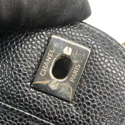 Chanel Classic Flap Jumbo 2011 Black Caviar Leather Double Flap Silver Hardware