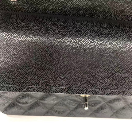 Chanel Classic Flap Jumbo 2011 Black Caviar Leather Double Flap Silver Hardware