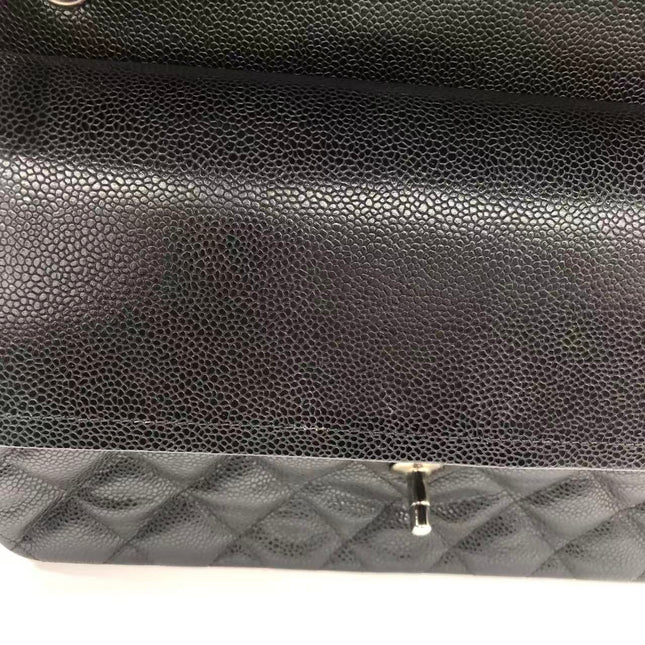 Chanel Classic Flap Jumbo 2011 Black Caviar Leather Double Flap Silver Hardware
