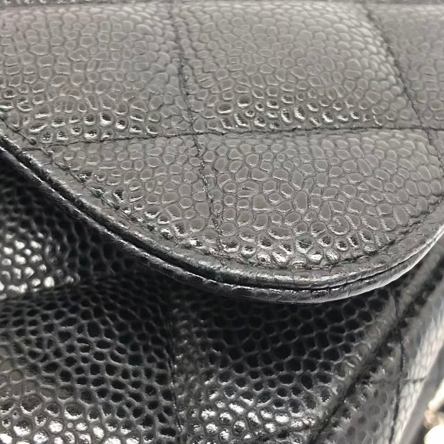 Chanel Classic Flap Jumbo 2011 Black Caviar Leather Double Flap Silver Hardware