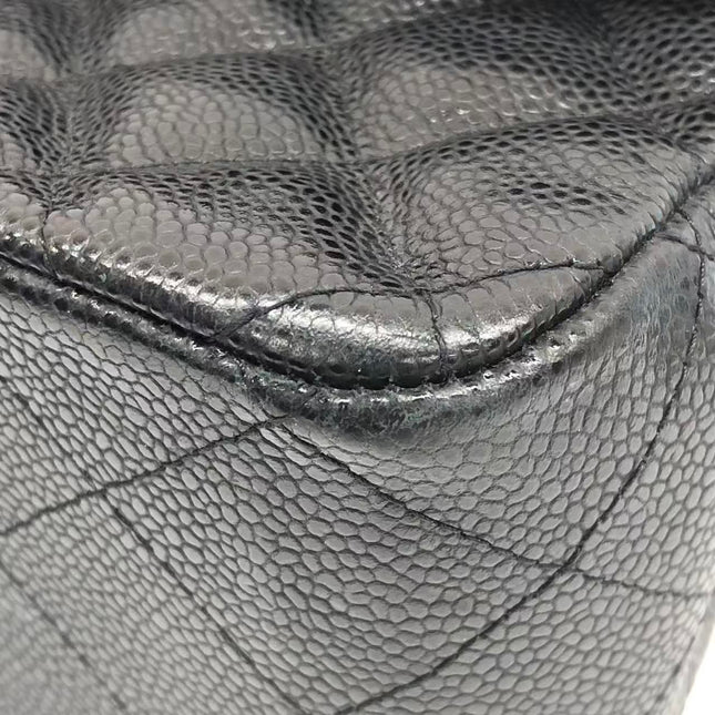 Chanel Classic Flap Jumbo 2011 Black Caviar Leather Double Flap Silver Hardware