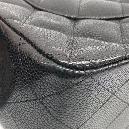 Chanel Classic Flap Jumbo 2011 Black Caviar Leather Double Flap Silver Hardware