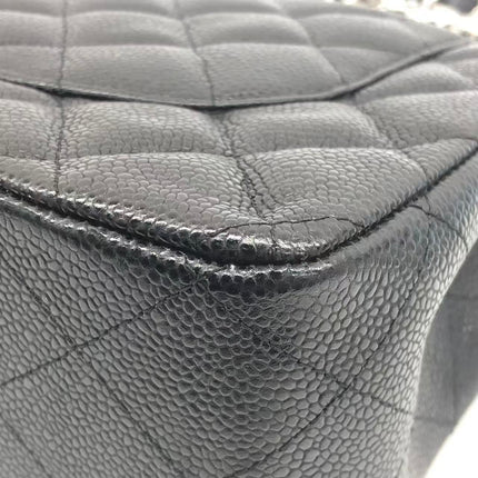 Chanel Classic Flap Jumbo 2011 Black Caviar Leather Double Flap Silver Hardware