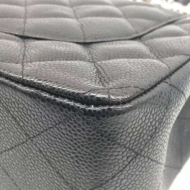 Chanel Classic Flap Jumbo 2011 Black Caviar Leather Double Flap Silver Hardware