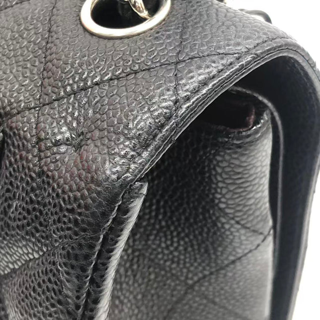 Chanel Classic Flap Jumbo 2011 Black Caviar Leather Double Flap Silver Hardware