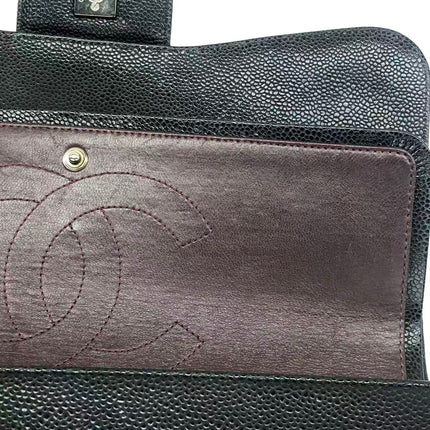 Chanel Classic Flap Jumbo 2011 Black Caviar Leather Double Flap Silver Hardware